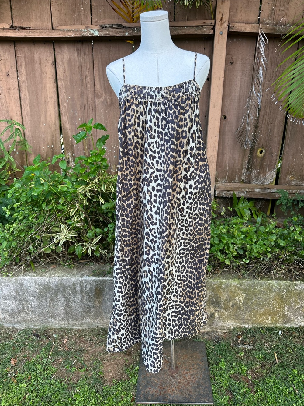 GANNI Leopard Print Midi Slip Dress Organic Cotton Size EU 36
